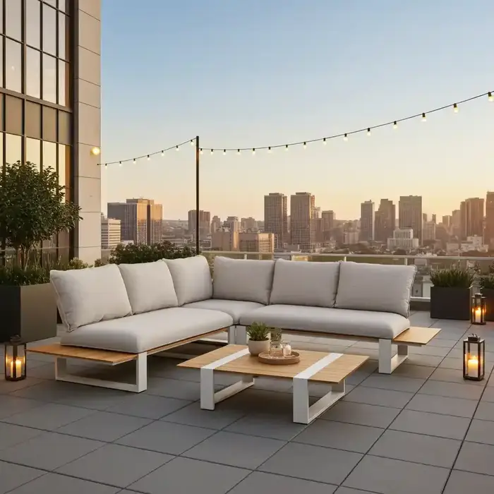 Tierra Outdoor Tierra Outdoor Seto Teak Lounge Set Creme White / Dove – 247 × 247 cm