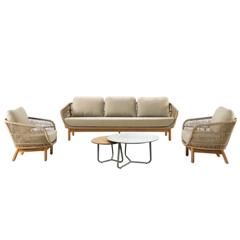 Callisto Callisto 5-delige Preston lounge 3-seater sofa set Natural - met Girona salontafel set