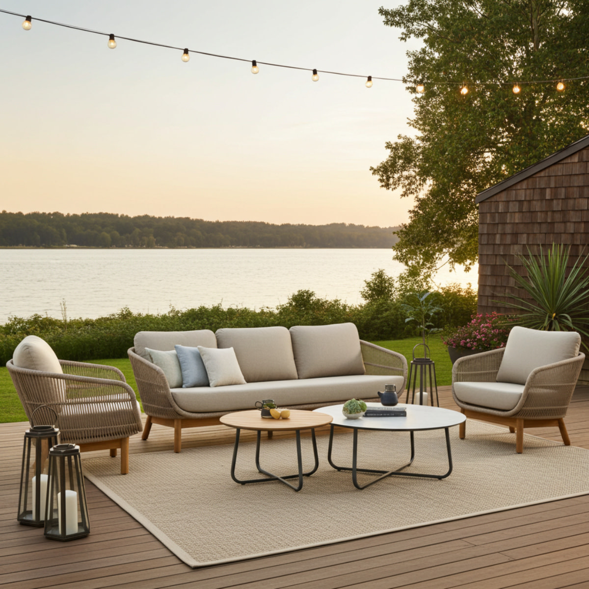 Callisto Callisto 5-delige Preston lounge 3-seater sofa set Natural - met Girona salontafel set