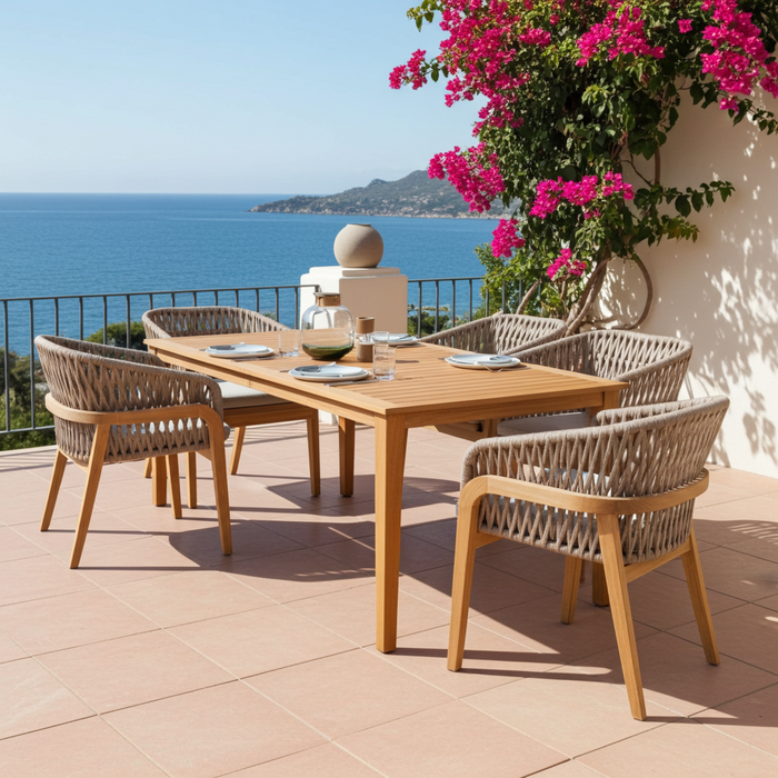 Callisto Callisto Batur diningchair natural rope - teak - white cushions