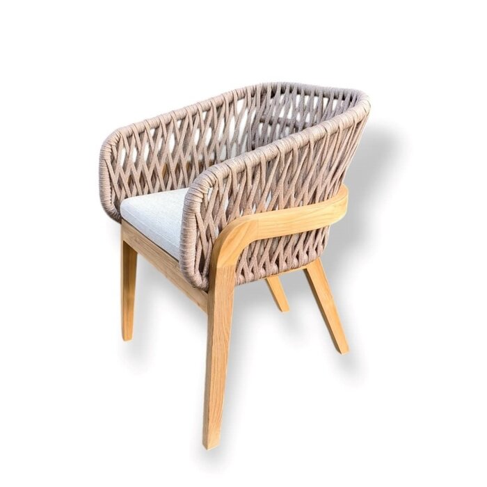 Callisto Callisto Batur diningchair natural rope - teak - white cushions