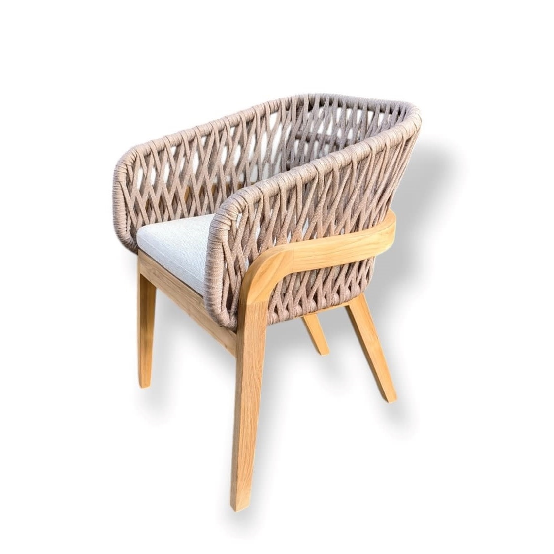 Callisto Callisto Batur diningchair natural rope - teak - white cushions