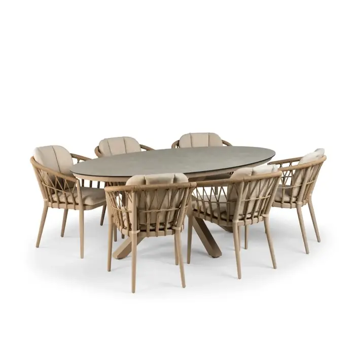 Tierra Outdoor Tierra Outdoor OBLONG Dining Table OVAL small 200x110 cm - Champagne frame - Ophira HPL top - TO-01379