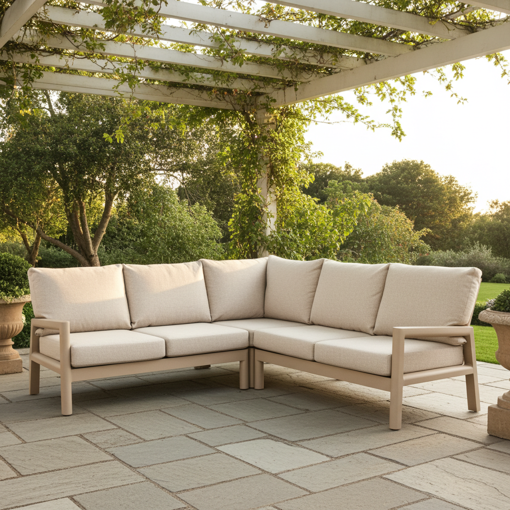 Tierra Outdoor Tierra Outdoor Sevilla 3-delige set met SMALL corner Champagne frame - Navajo White kussens  - zonder tafel