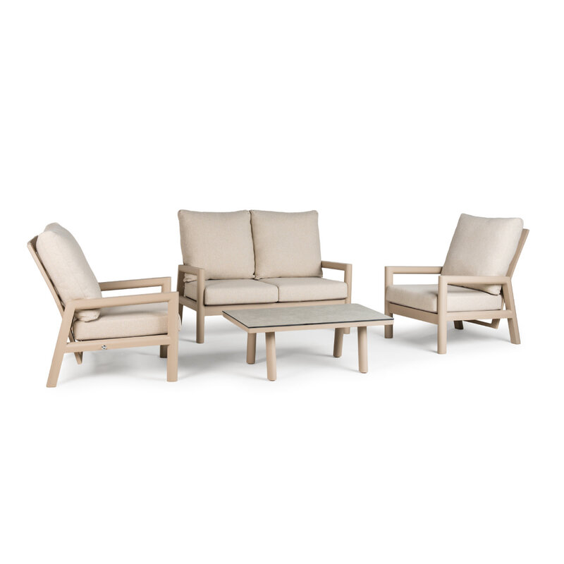 Tierra Outdoor Tierra Outdoor Sevilla 4-piece Two-seater sofa set Champagne frame - Navajo White cushions - OPHIRA HPL table top