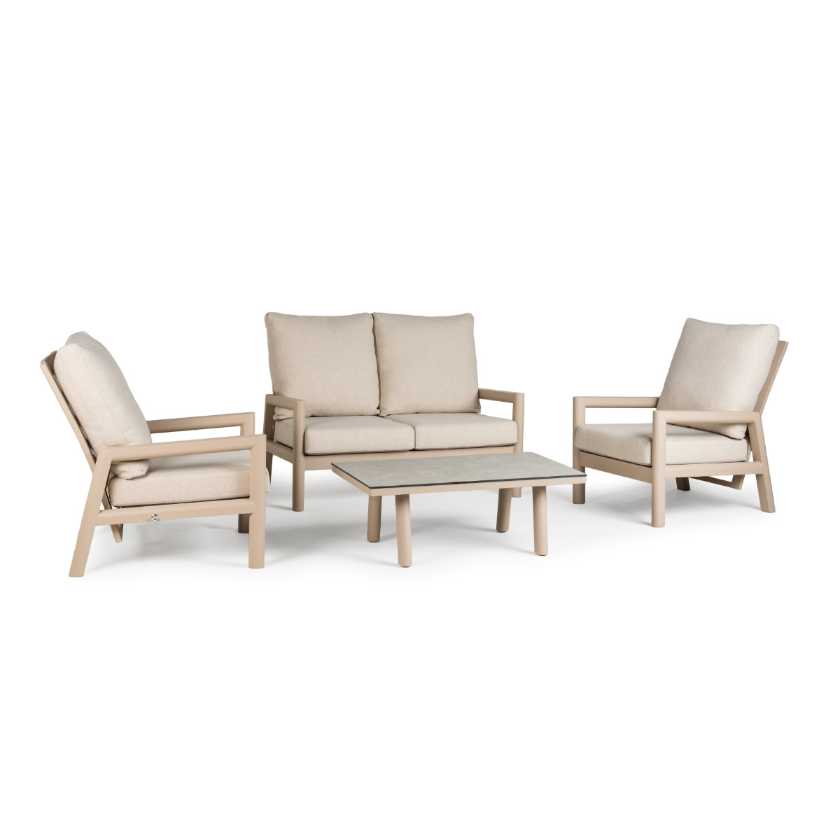 Tierra Outdoor Tierra Outdoor Sevilla 4-piece Two-seater sofa set Champagne frame - Navajo White cushions - OPHIRA HPL table top