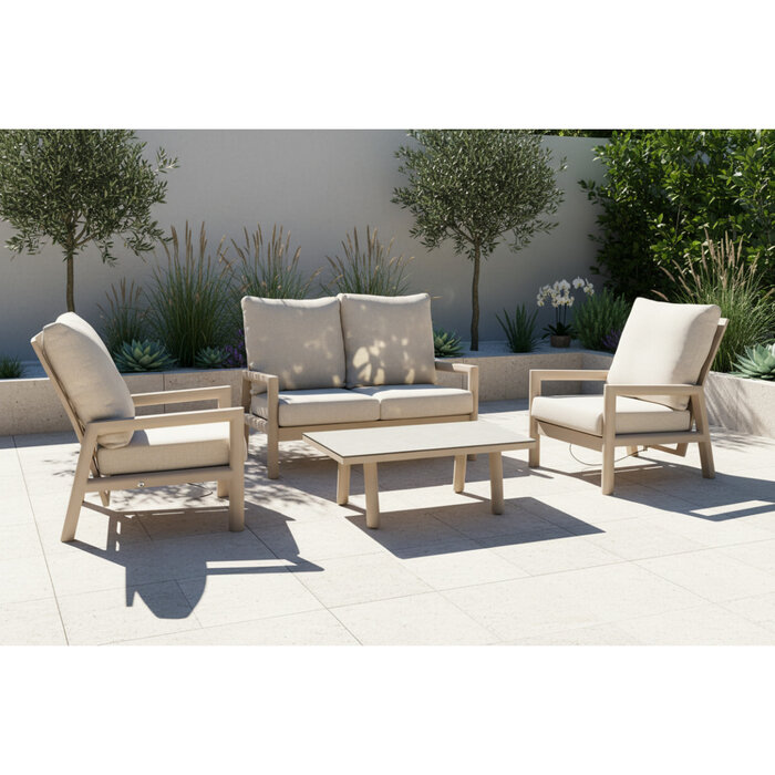 Tierra Outdoor Tierra Outdoor Sevilla 4-delige Two-seater SOFA SET Champagne frame - Navajo White kussens - OPHIRA HPL blad