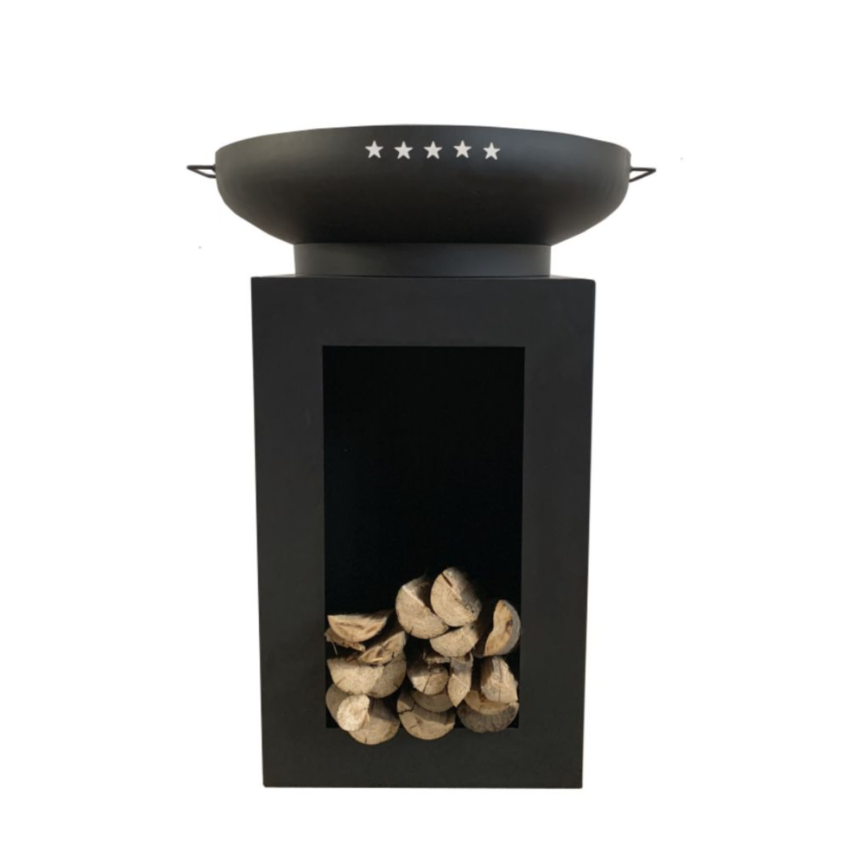 Enjoyfires vuurschaal op zuil met houtopslag - 60cm rond - totaal 97cm  hoog - UITLOOP