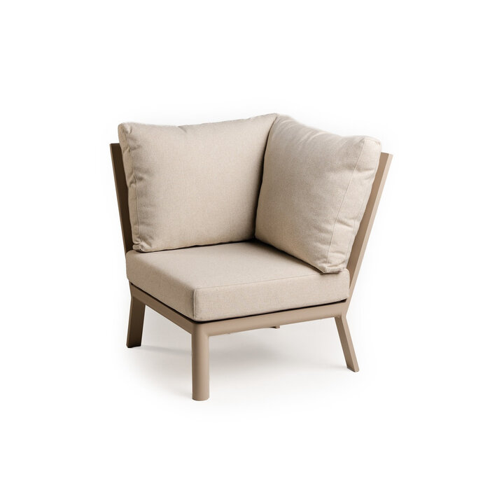 Tierra Outdoor Tierra Outdoor Sevilla 4-delige SMALL corner set Champagne frame - Navajo White kussens - met tafel met HPL Ophira top