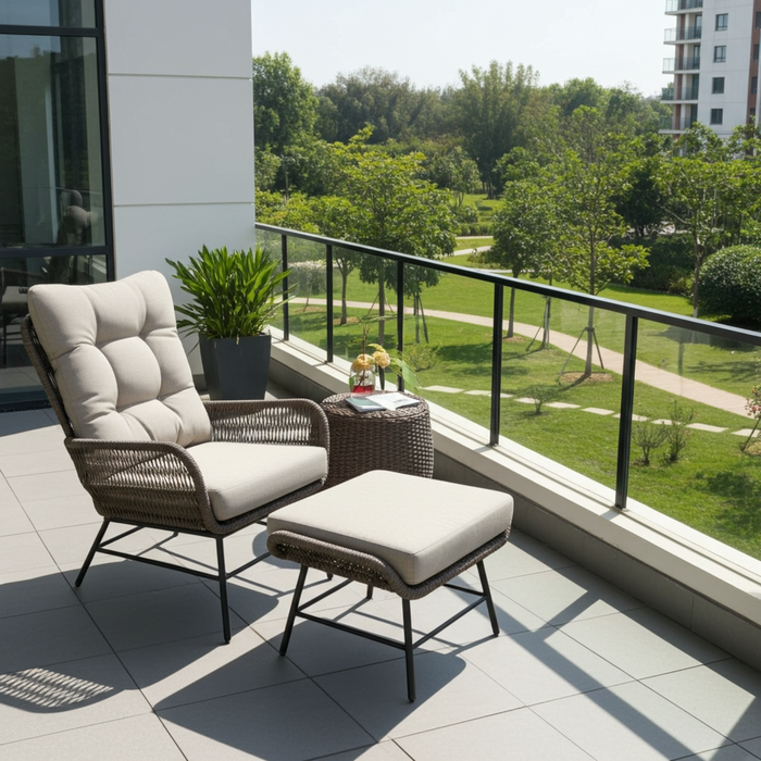 Tierra Outdoor Amigo Levante Bistro chair and footstool set Charcoal  - TO-01313