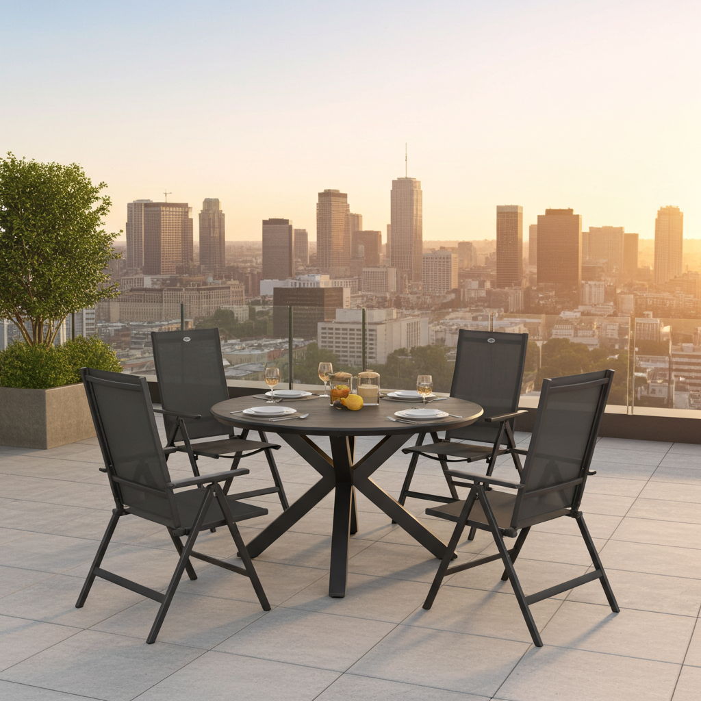 Hartman Hartman-Tierra 5-delig tuinset Aruba standenstoel xerix met ORBITAL tafel 120cm rond - antraciet + HPL forest blad