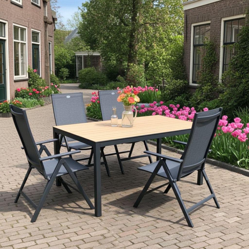 Tierra Outdoor Tierra 5-piece dining set - Avento recliner xerix with BRIGA table anthracite + HPL BERGAMO 160x90cm