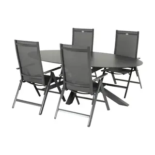 Hamilton Bay Outdoor Hartman 5-piece garden set with four Aruba recliners and a Xander table 220x120 ceramic top, Xerix dark grey