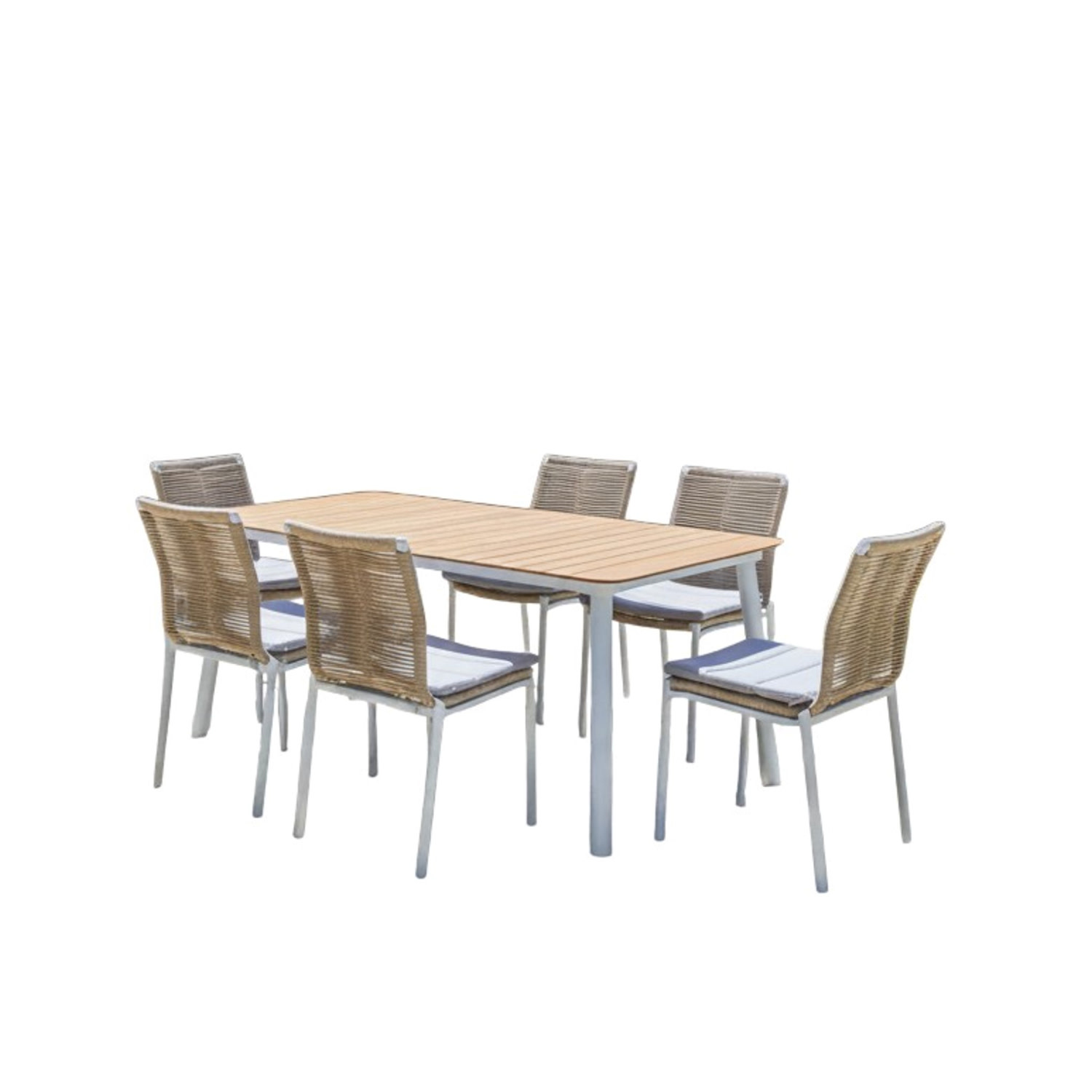Hamilton Bay Outdoor Hamilton Bay 7-piece dining set Friendly diningchair white-natural and MIKA table +teak 182x92cm