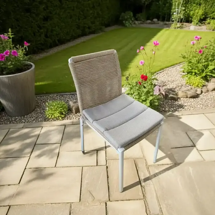 Hamilton Bay Outdoor Hamilton Bay Friendly stackable dining chair with cushions- white frame - natural rope