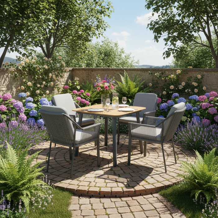 Hamilton Bay Outdoor 5-delig tuinset LIV antraciet  en MIKA tafel antraciet + teak 90x90cm