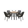 5-delig tuinset LIV antraciet  en MIKA tafel antraciet + teak 90x90cm
