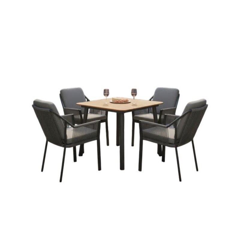 Hamilton Bay Outdoor 5-delig tuinset LIV antraciet  en MIKA tafel antraciet + teak 90x90cm