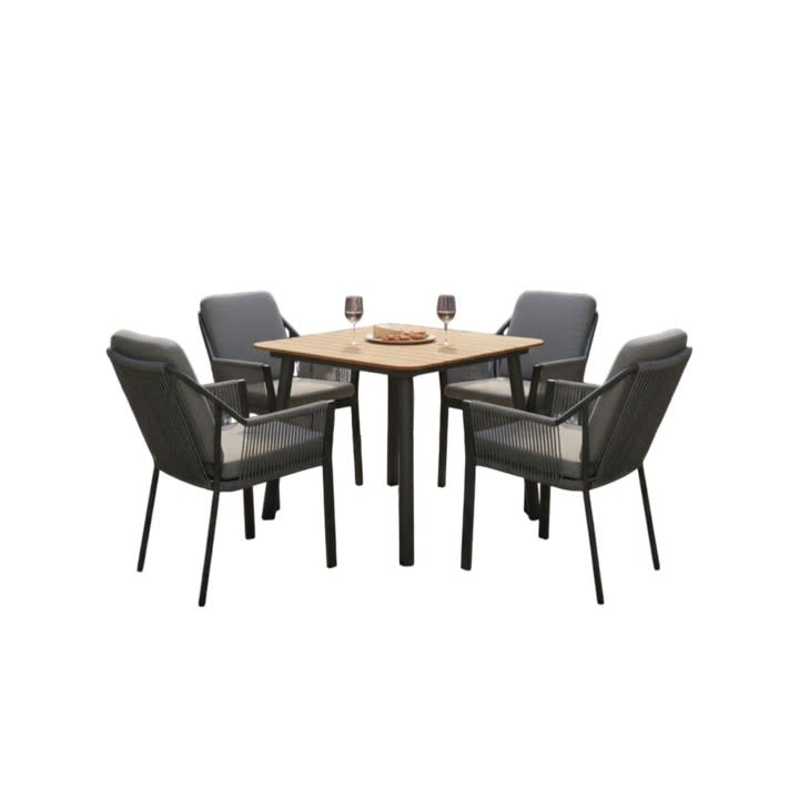Hamilton Bay Outdoor 5-delig tuinset LIV antraciet  en MIKA tafel antraciet + teak 90x90cm