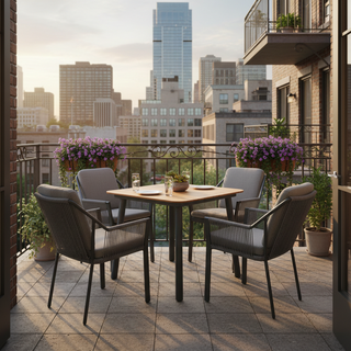 Hamilton Bay Outdoor 5-pice garden set LIV dark grayand MIKA table dark gray + teak 90x90cm