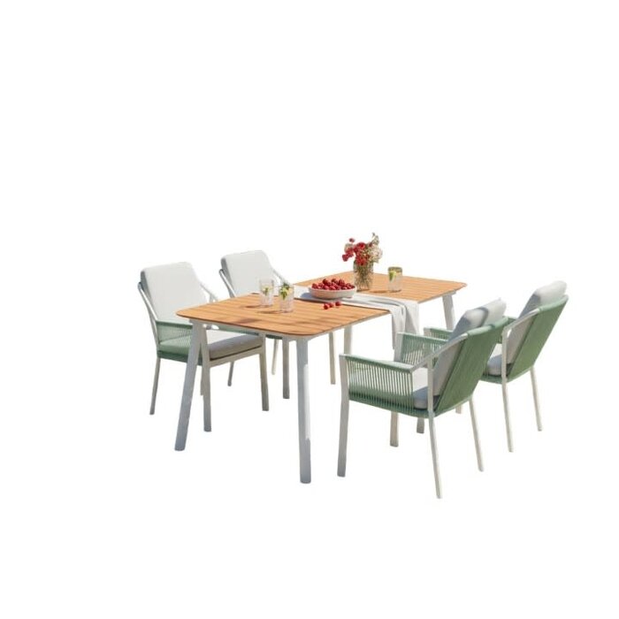Hamilton Bay Outdoor 5-piece dining set LIV white- Lobster red and MIKA table +teak 182x92cm