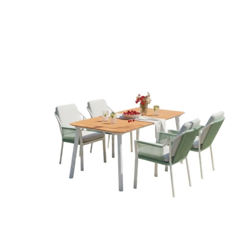 Hamilton Bay Outdoor 5-delig tuinset LIV wit- Palm Beach green en MIKA tafel +teak 182x92cm