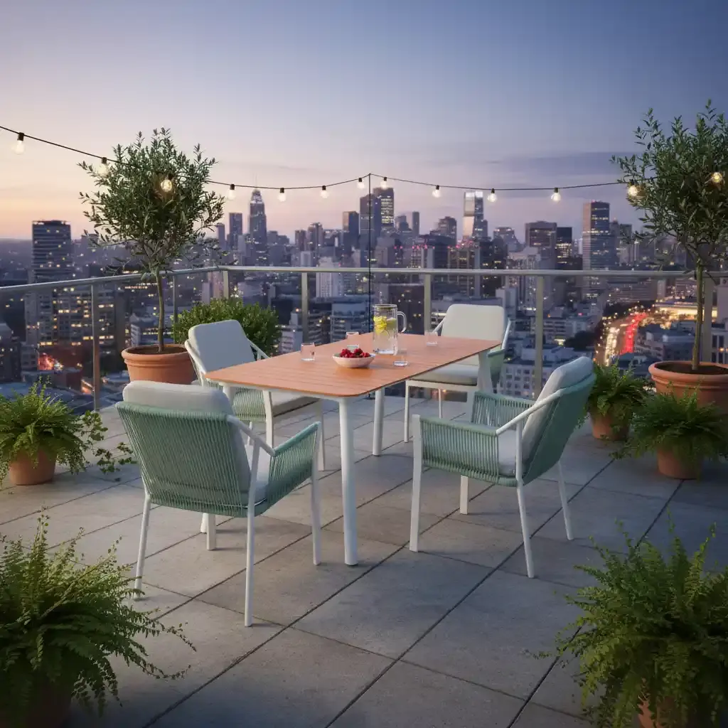 Hamilton Bay Outdoor 5-piece dining set LIV white- Lobster red and MIKA table +teak 182x92cm