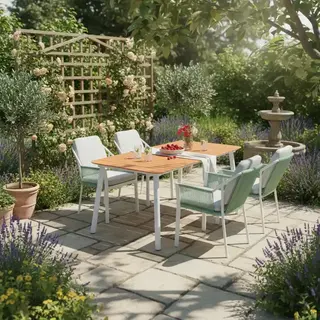 Hamilton Bay Outdoor 5-delig tuinset LIV wit- Palm Beach green en MIKA tafel +teak 182x92cm