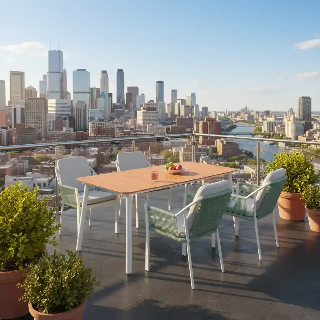 Hamilton Bay Outdoor 5-piece dining set LIV white- Lobster red and MIKA table +teak 182x92cm