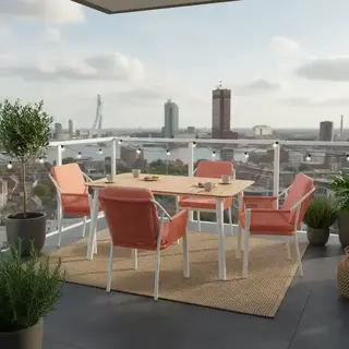 Hamilton Bay Outdoor 5-delig tuinset LIV wit- Lobster red en MIKA tafel +teak 182x92cm