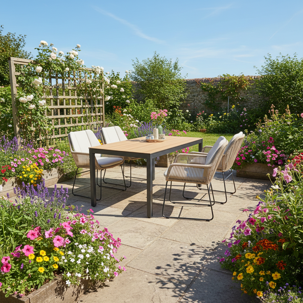 Hamilton Bay Outdoor Tierra-Hamilton Bay 5-delig tuinset Jazz armstoel en BRIGA tafel 160x90cm antraciet + HPL Bergamo