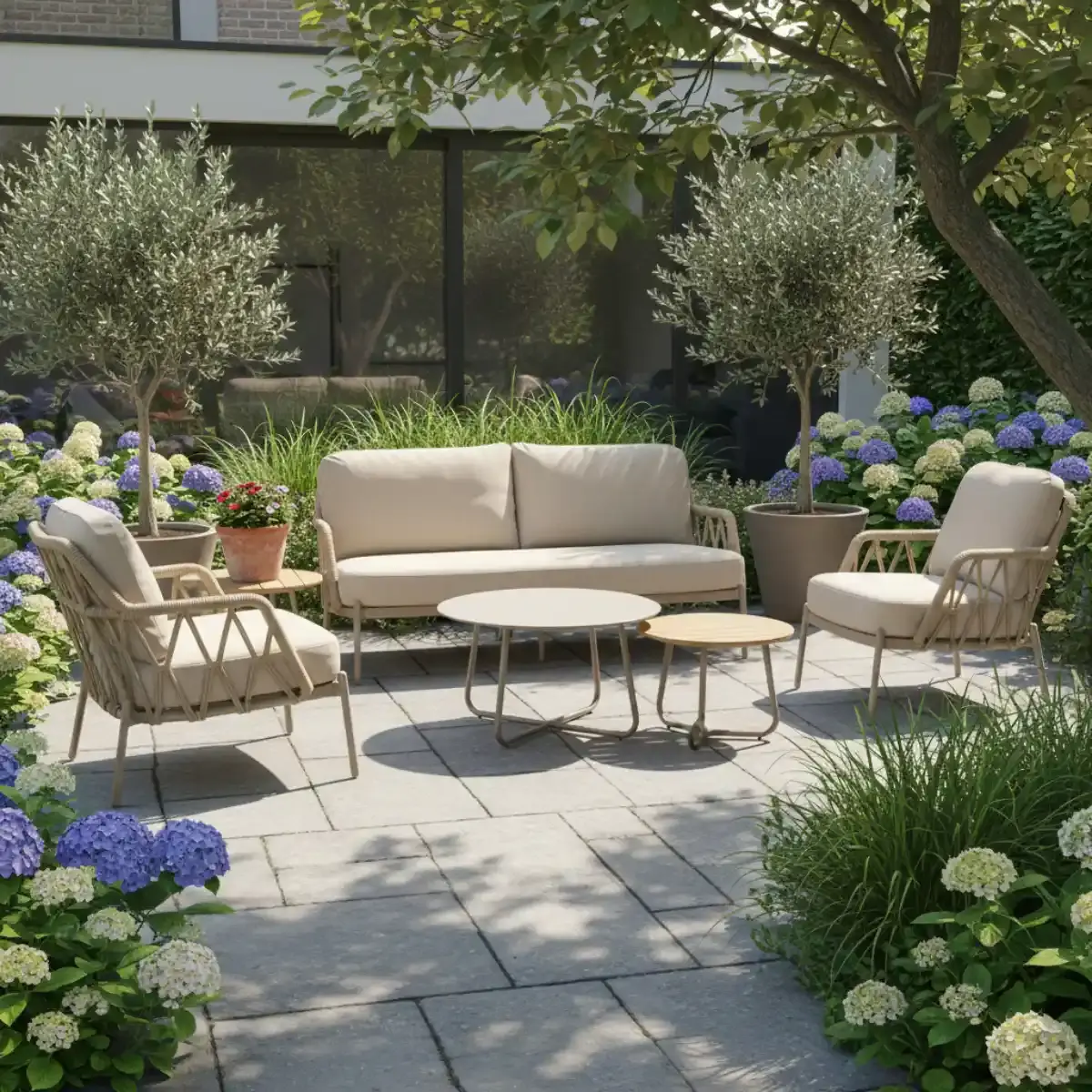 Callisto Callisto 5-delig Girona lounge sofa set - aluminium frame - rope - teakhout - color lcay - incl. cushions