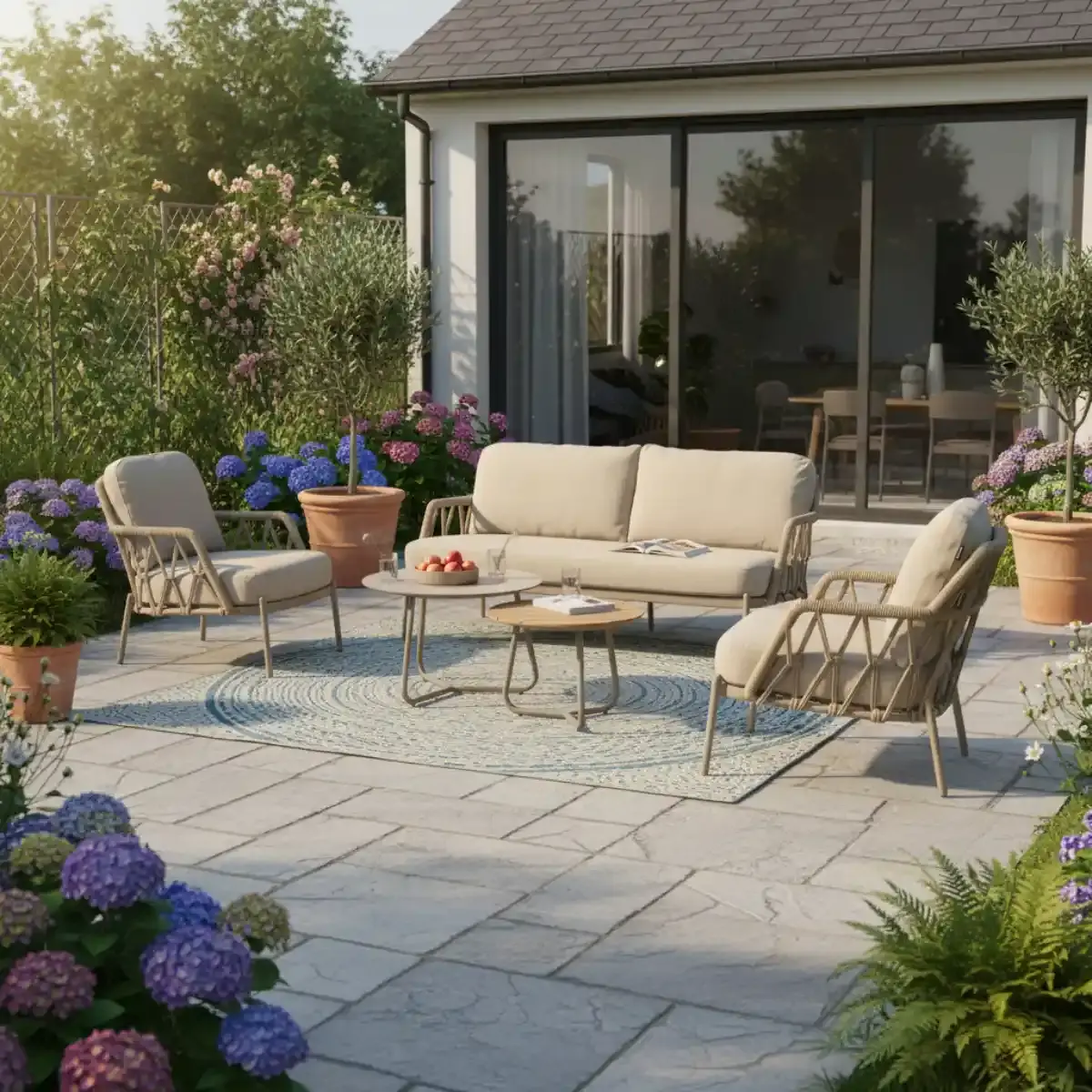 Callisto Callisto 5-delig Girona lounge sofa set - aluminium frame - rope - teakhout - color lcay - incl. cushions