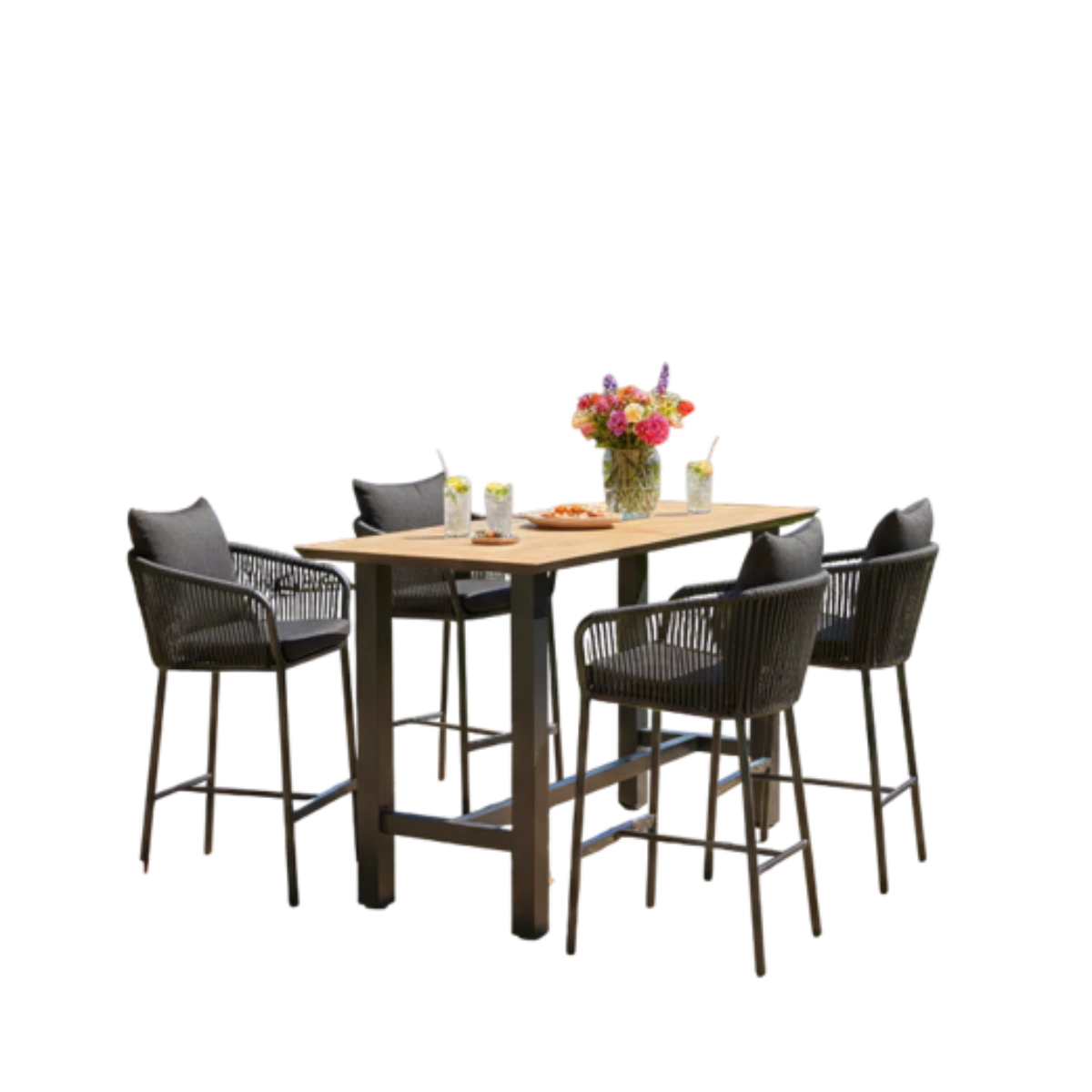 Tierra Outdoor Tierra Outdoor 5-delige barset  met fortaleza barstools - bartafel 150x80 met trespa Bergamo woodlook blad