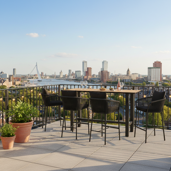 Tierra Outdoor Tierra Outdoor 5-delige bar set - fortaleza barstools - bar table 150x80 w. trespa Bergamo woodlook top