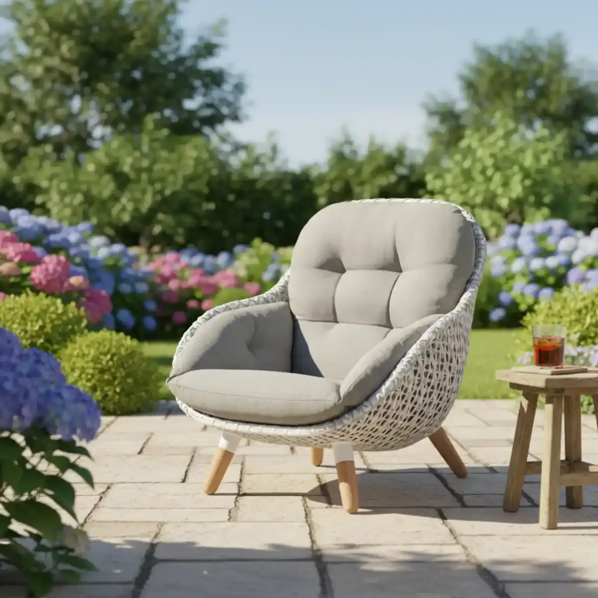 Tierra Outdoor Tierra Outdoor Prince Lounge Chair White/Taupe -Charcoal cushions - TO-6322