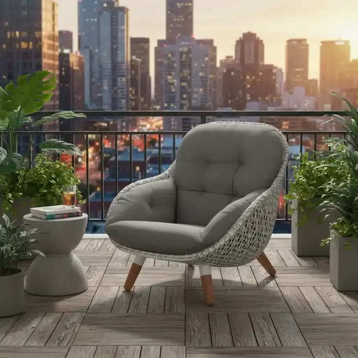 Tierra Outdoor Tierra Outdoor Prince Lounge Chair White/Taupe -Charcoal cushions - TO-6322