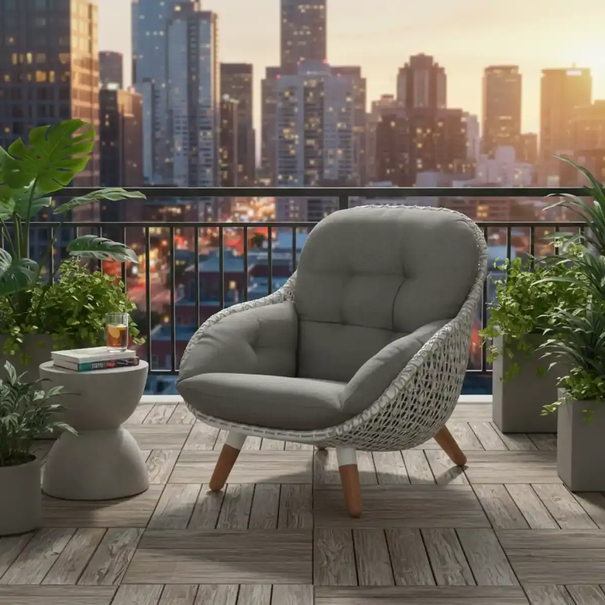 Tierra Outdoor Tierra Outdoor Prince Lounge Chair White/Taupe -Charcoal cushions - TO-6322