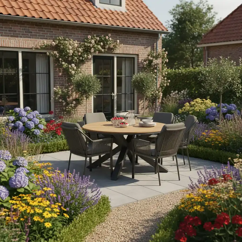 COSTWAY 3-delige terrasmeubelset, inklapbaar, met ronde tafel en 2 stoelen, ergonomische zitset van acaciahout met 2 kussens, bistroset voor balkon, tuin, terras, achtertuin, beige