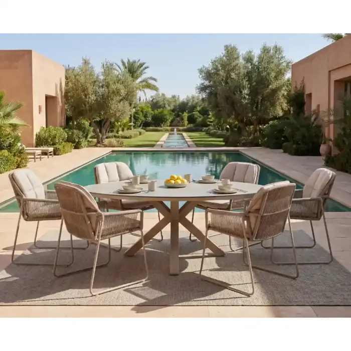 Tierra Outdoor Copy of Tierra Outdoor 5-delig tuinset met 4 Rivera armstoelen Charcoal grijs en tafel Orbital teak 120cm