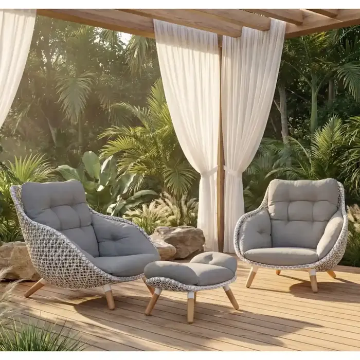 Tierra Outdoor Tierra Outdoor King Lounge Chair White/Taupe -Charcoal cushions - TO-6175