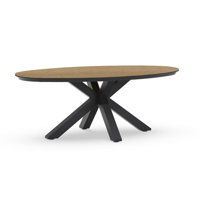 Tierra Outdoor Tierra Outdoor OBLONG Dining Table OVAL small 200x110 cm - Charcoal grijs frame - Bergamo stripe HPL top - TO-8382