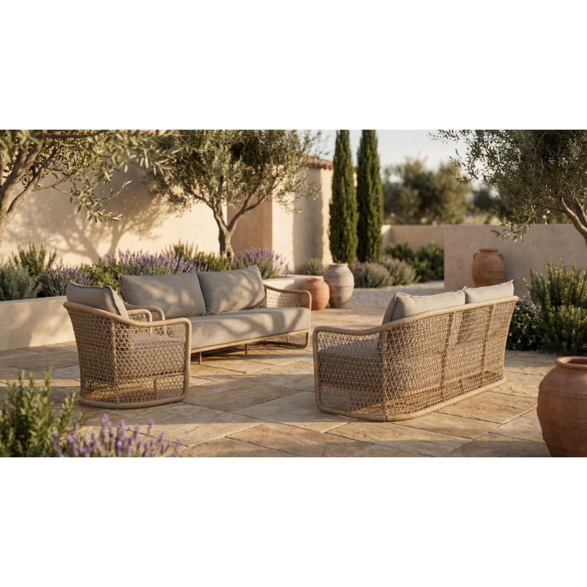 Tierra Outdoor Tierra Outdoor Blend Lounge 3-seater Natural Latte -Stone Grey cushions - 216 x 80 x 77 - TO-7425