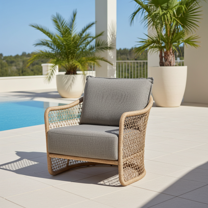 Tierra Outdoor Tierra Outdoor Blend Lounge Chair Natural Latte -Stone Grey cushions - TO-7424