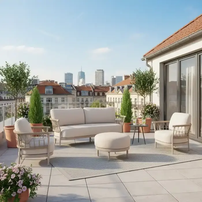 Tierra Outdoor Tierra Outdoor Fresca 4-delige 215cm SOFA SET Champagne frame - Navajo White kussens - OPHIRA HPL blad