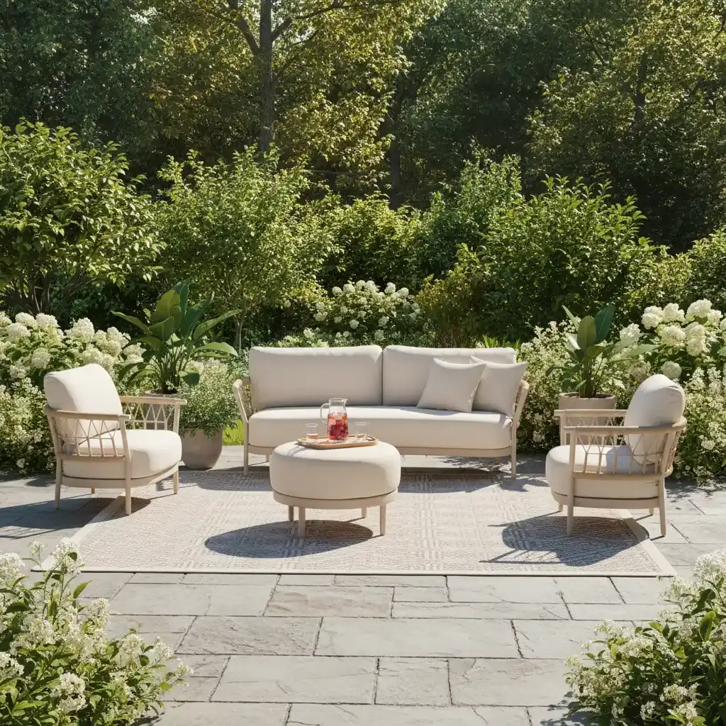 Tierra Outdoor Tierra Outdoor Fresca 4-delige 215cm SOFA SET Champagne frame - Navajo White kussens - OPHIRA HPL blad