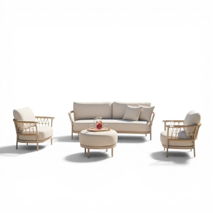 Tierra Outdoor Tierra Outdoor Fresca 4-delige 215cm SOFA SET Champagne frame - Navajo White kussens - OPHIRA HPL blad