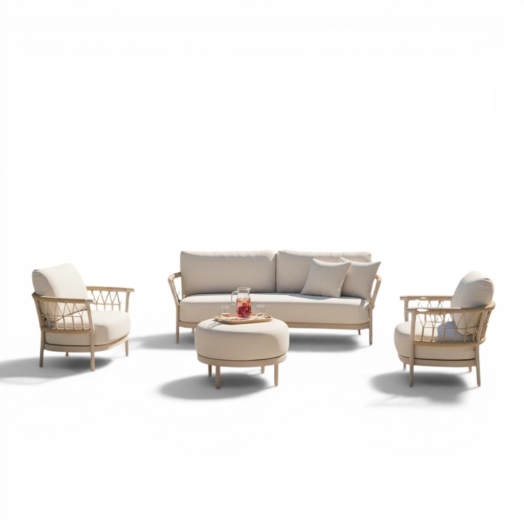Tierra Outdoor Tierra Outdoor Fresca 4-piece 215cm SOFA SET Champagne frame - Navajo White cushions - OPHIRA HPL top