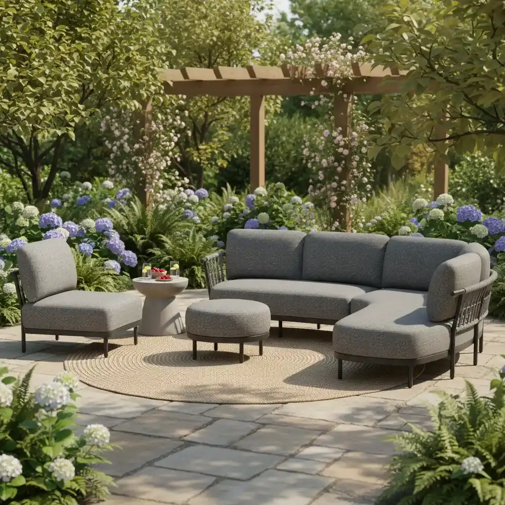 Tierra Outdoor Tierra Outdoor 3-piece COMBI-DEAL Fresca Lounge Set Organic Complete Left - with Center unit and Ottoman - charcoal grey - Ash Grey cushions  CD-0005