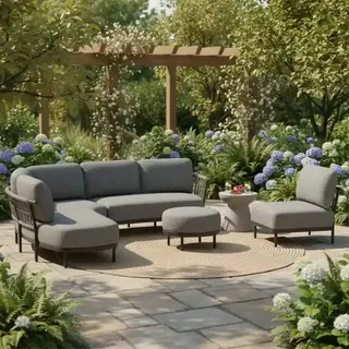 Tierra Outdoor Tierra Outdoor 3-delige COMBI-DEAL Fresca Lounge Set Organic Complete Right - met Center unit en Ottoman - charcoal grey - Ash grey cushions  CD-0006